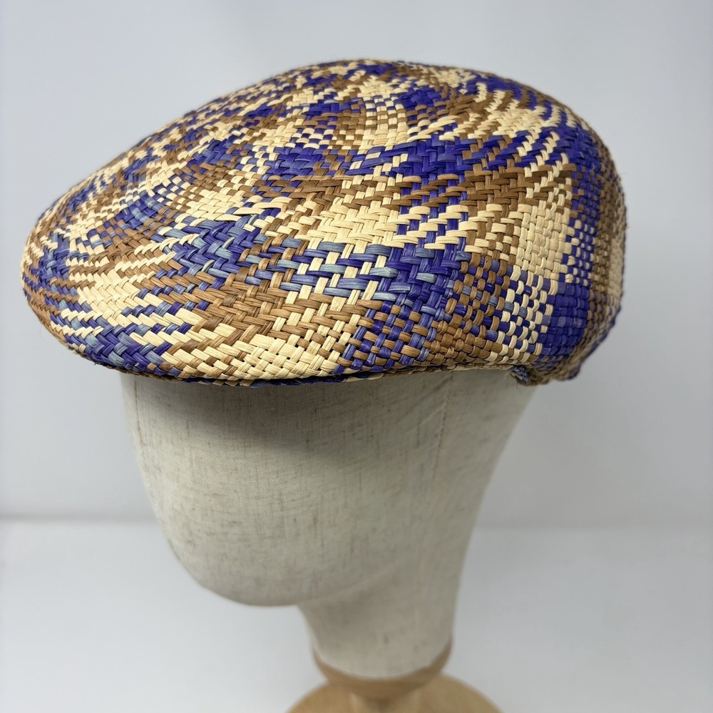Panama Hat Ecuador Toquilla Straw Ivy Cap Flat Cap Multicolor Blue Brown Size 61